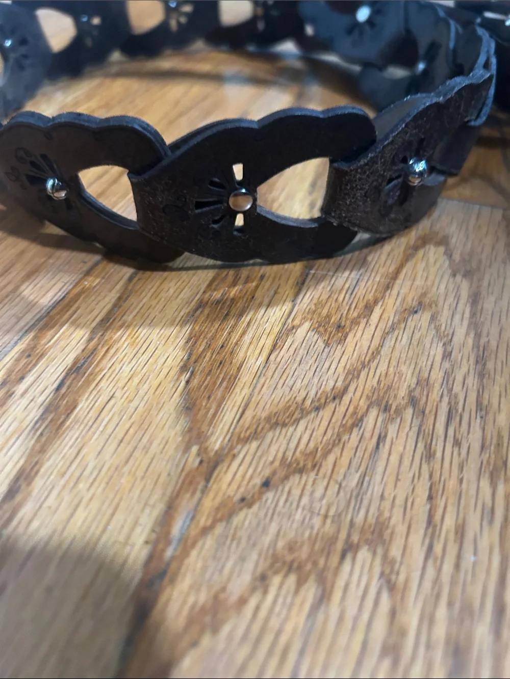 Brighton Brown/Pewter Leather Scalloped Belt with Engraved Silver Buckle